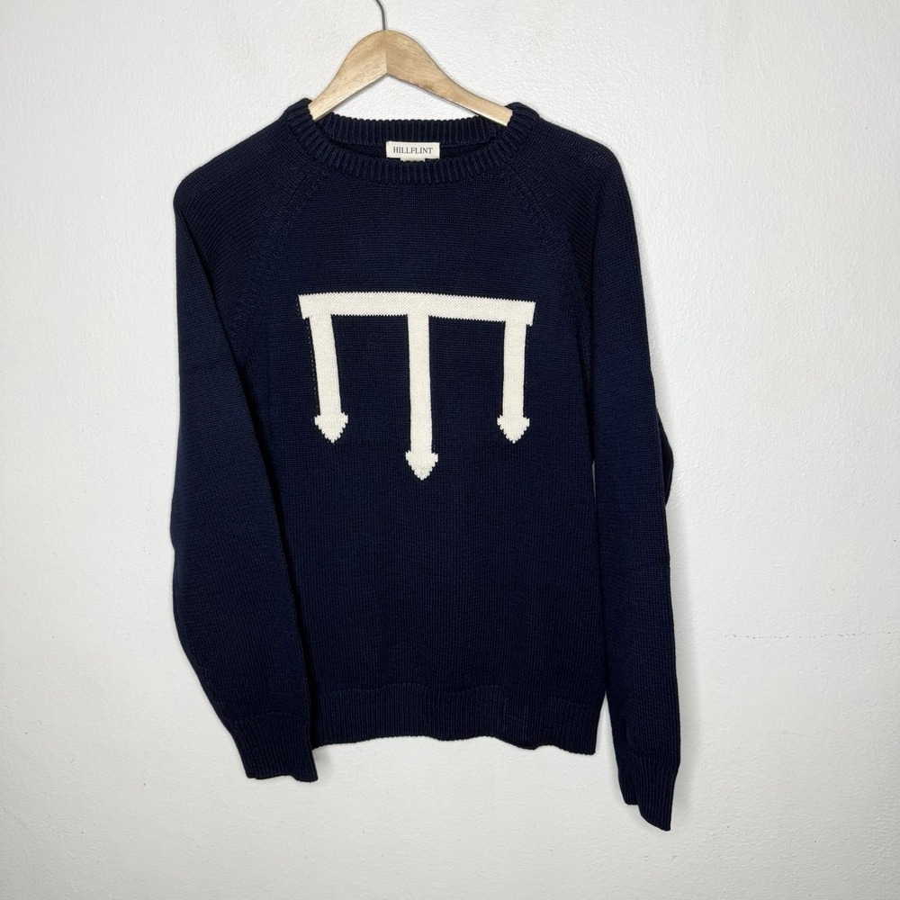 New Hillflint Blue White Preppy College Sweater Cotton Acrylic Size Medium